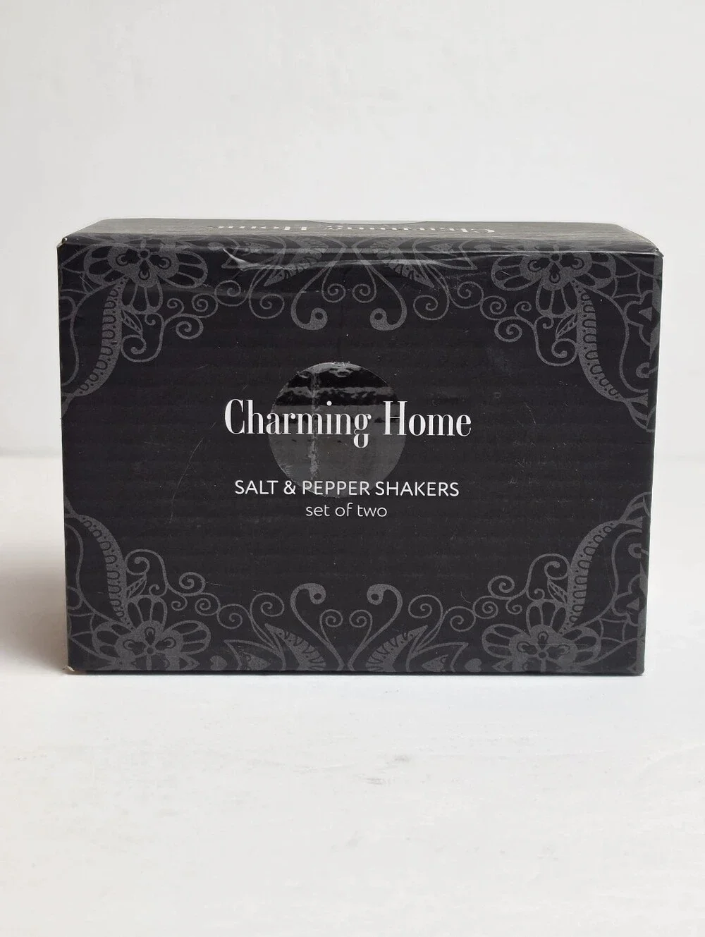 Charming Home Salt and Pepper Shakers White Ceramic Rhinestone Bling Boxed Set